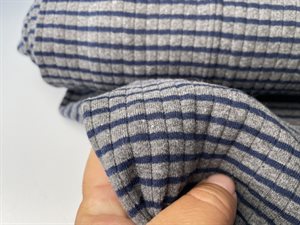 Bomuldsjersey - drop needle, smalle striber på gråmeleret bund